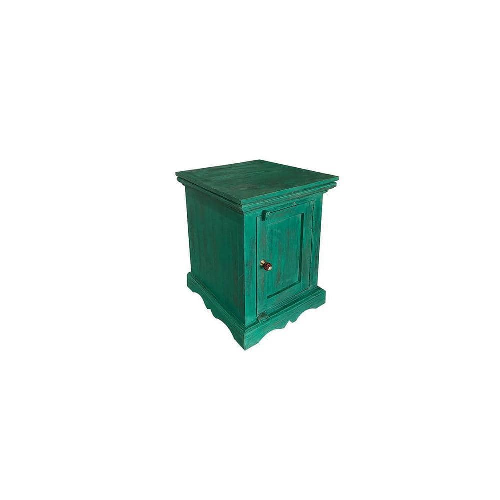 Queens Sheesham Wood Bedside Table in Antique Green Finish