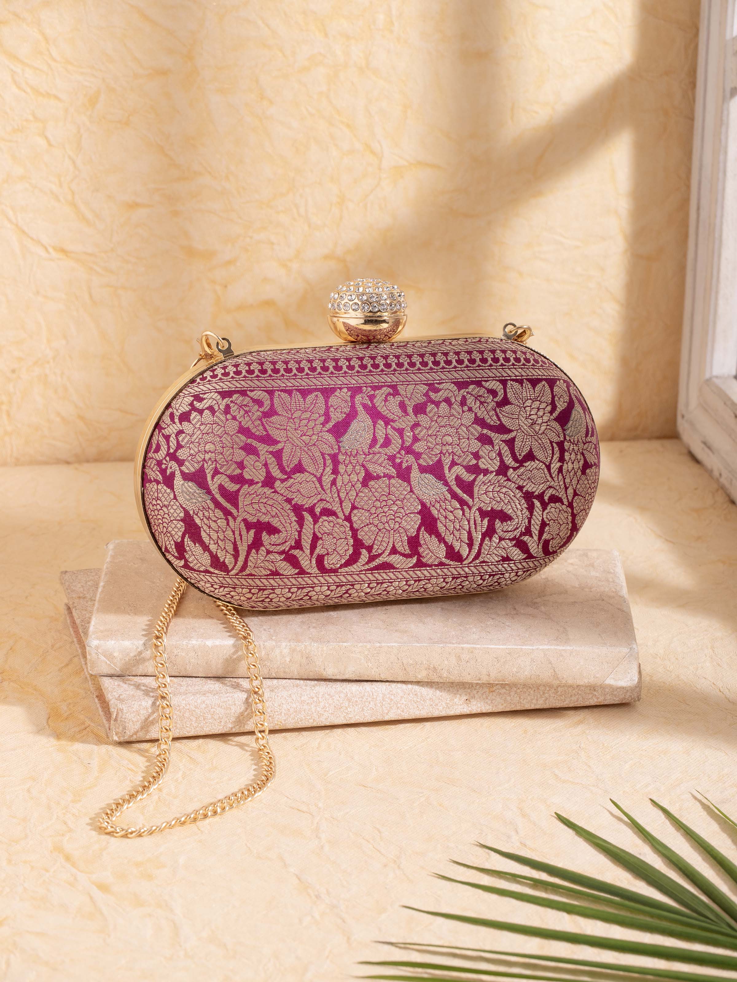 Red Handwoven Handwoven Brocade Clutch