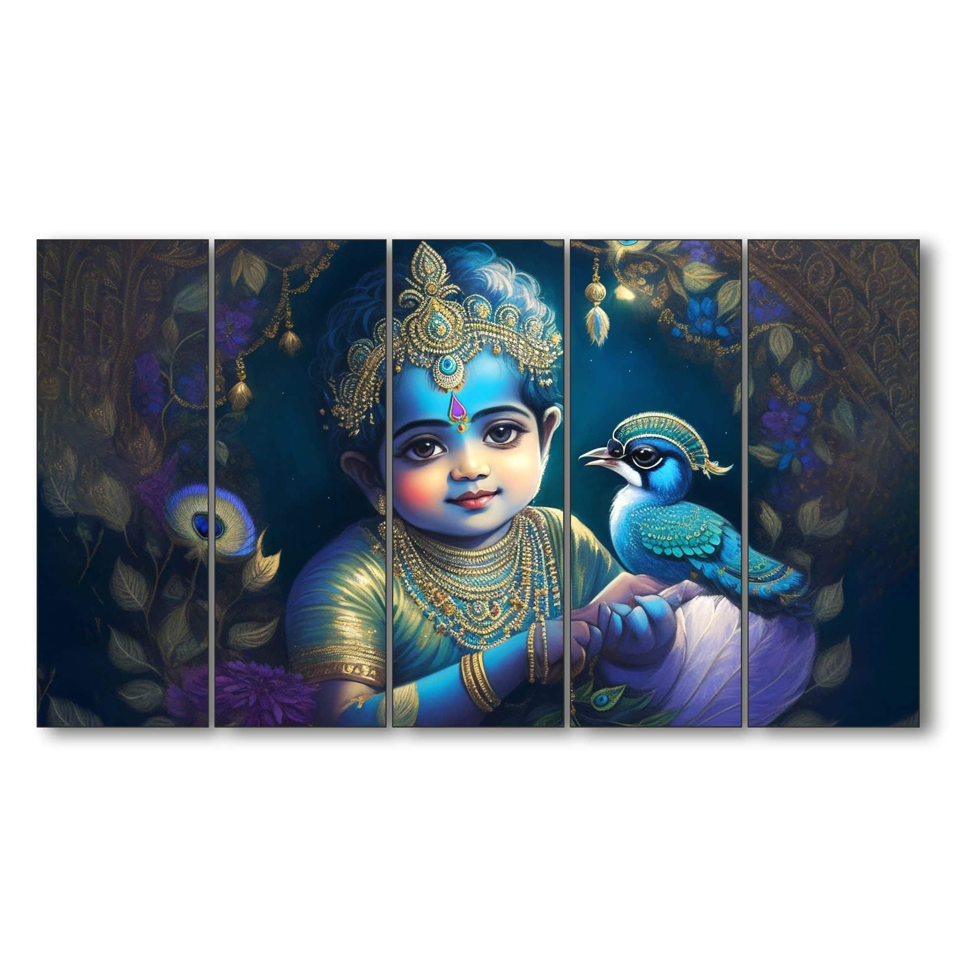 The Castle Decor Bal Gopal Wall Painting Wooden Framed 27x48 Inch (Style 5) - The Castle Decor