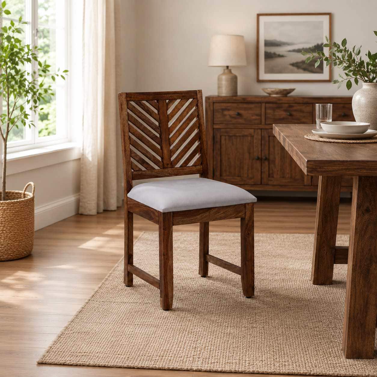 Alaca Sheesham Wood Dining Chairs in Rustic Teak Finish Set of 2 - Woodenmood