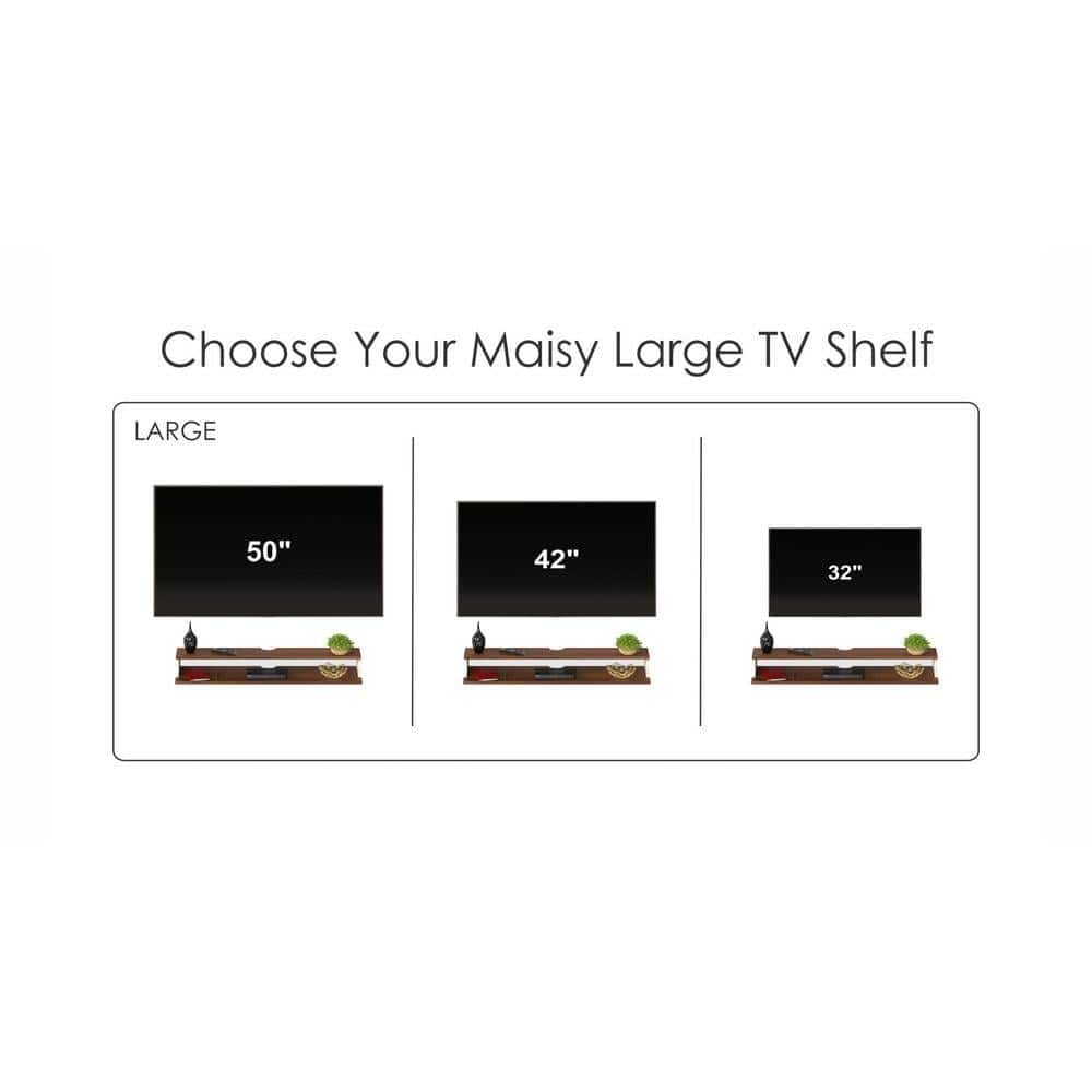Maisy Engineering Wood Wall Mount TV Entertainment Unit Set Top Box Stand/TV Cabinet with Shelves for Books & Decor Display Unit Bed Living Room Large Upto 50 Inches (Brown Maple & White)