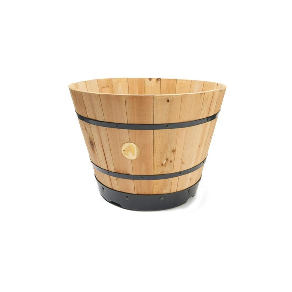 VegTrug Wooden Barrel Planters 37cm Burnt Oak