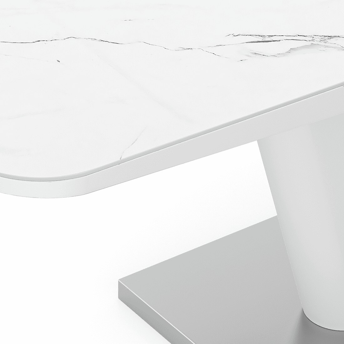 Caribu 6 To 8 Extendable Dining Table With Set Of 8 Doris Swivel Accent Chairs (Colour- White Leatherette, Finish- White High Gloss)