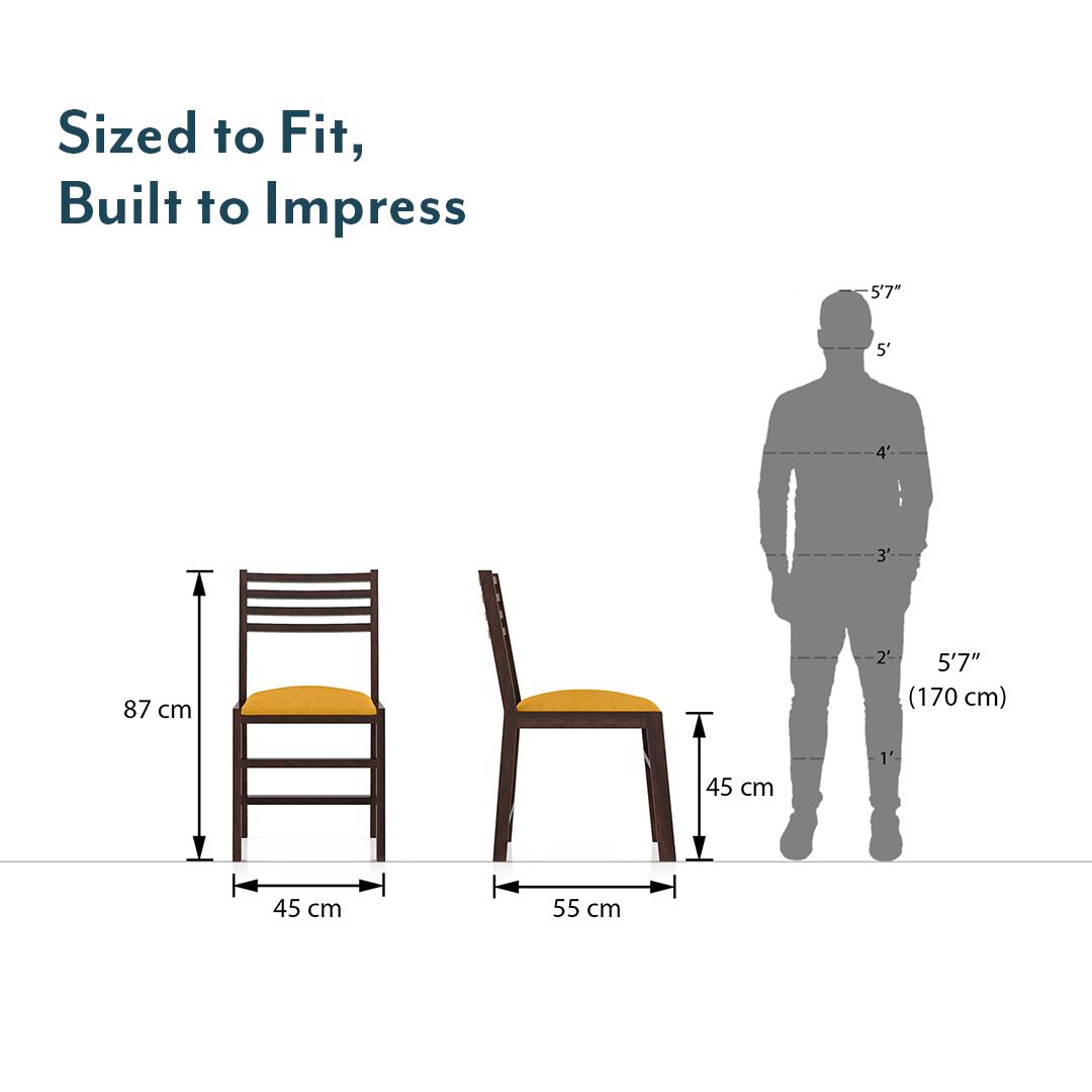 Caprica Solid Wood Dining Chair Set Of 2 In Mango Walnut Finish With Yellow Fabric Colour