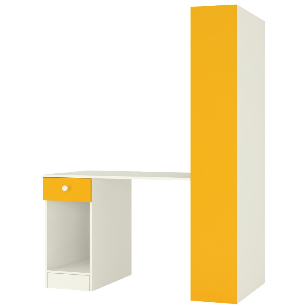 Austin Study Desk with Drawer and Built In Bookshelf in Mango Yellow Colour