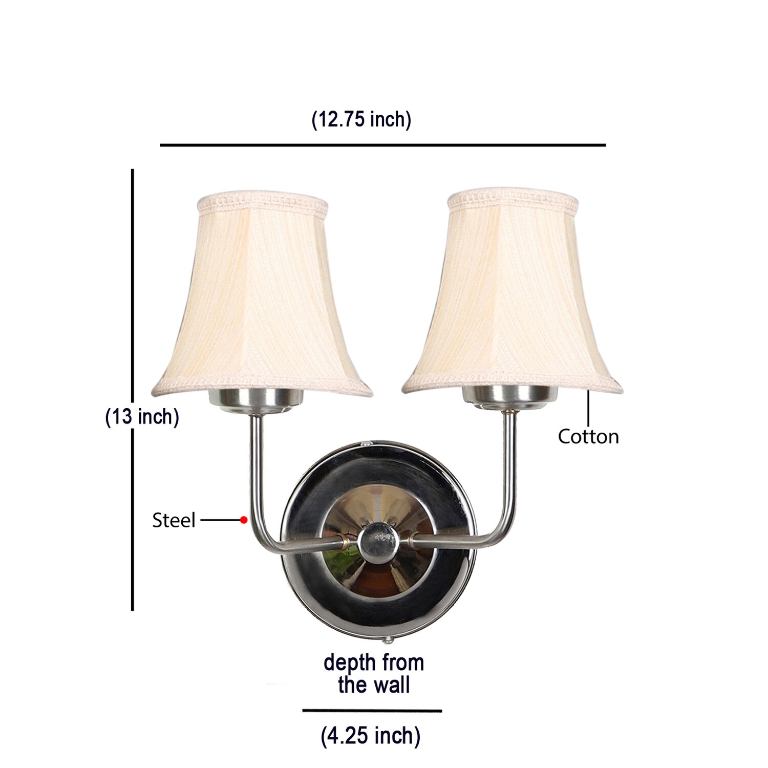 Devansh Dual Steel Metal  Wallmounted Lamp With Cotton Off-White Shade