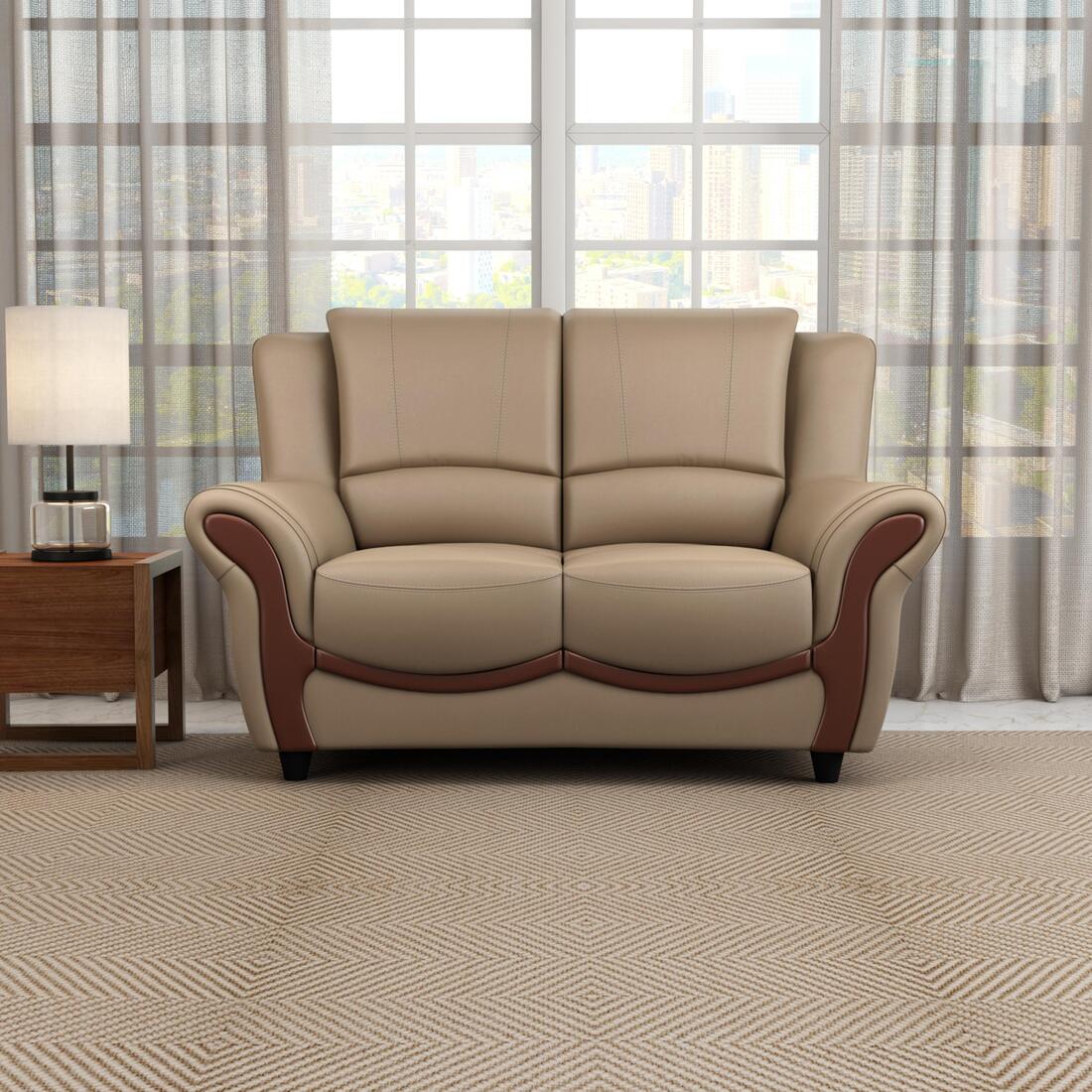 Blos 2 Seater Leatherette Sole in Mushroom Brown Colour - Durian