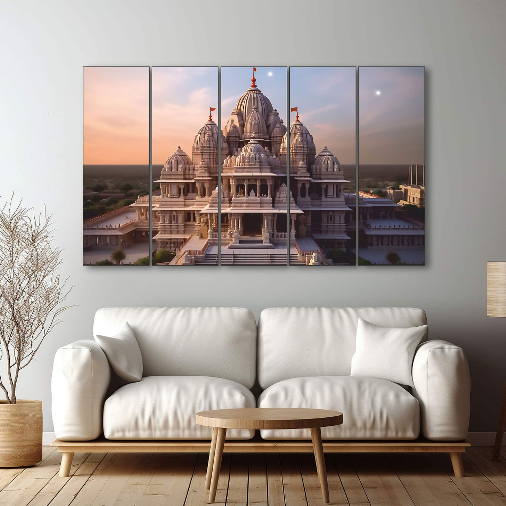 The Castle Decor Ram Mandir Ayodhya Wall Art Set of 5 Digital Painting 27x48 Inch (Style 2) - The Castle Decor