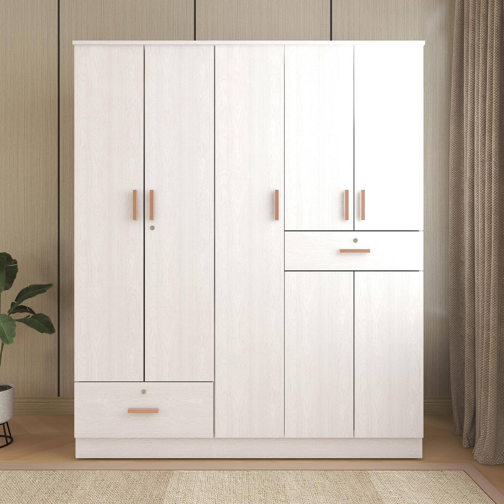 Ren 5 Door Engineered Wood Wardrobe in Silver Oak Finish