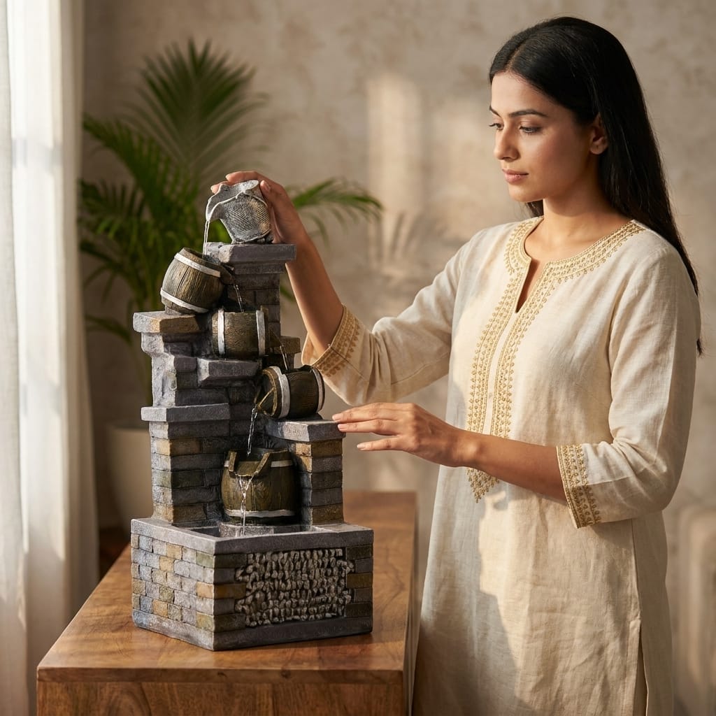 Water Fountain Rockfall Serenity Tabletop Water Fountain in Multicolor Colour - Vedas