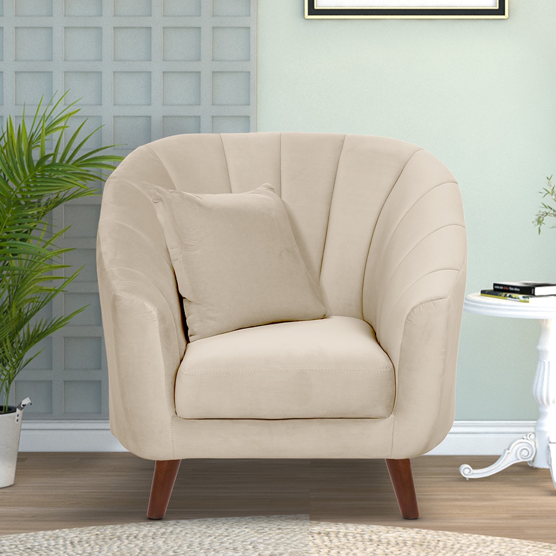 Nilo Velvet 1 Seater Sofa in Cream Colour