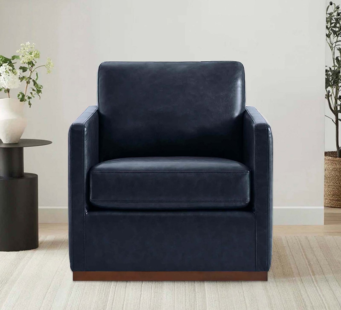 Bobby PU Leather Lounge Chair in Blue - KURSIWALLAH