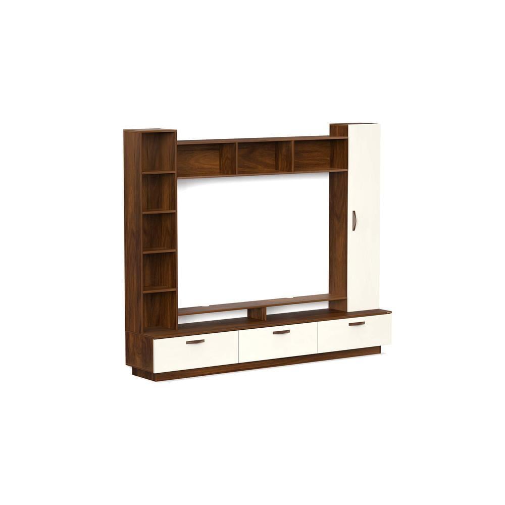 Fenily Engineering Wood TV Entertainment Unit Set Top Box Stand/TV Cabinet with Shelves for Books & Décor Display Unit Bed Living Room Upto 60 Inches (Brown Maple & Beige)