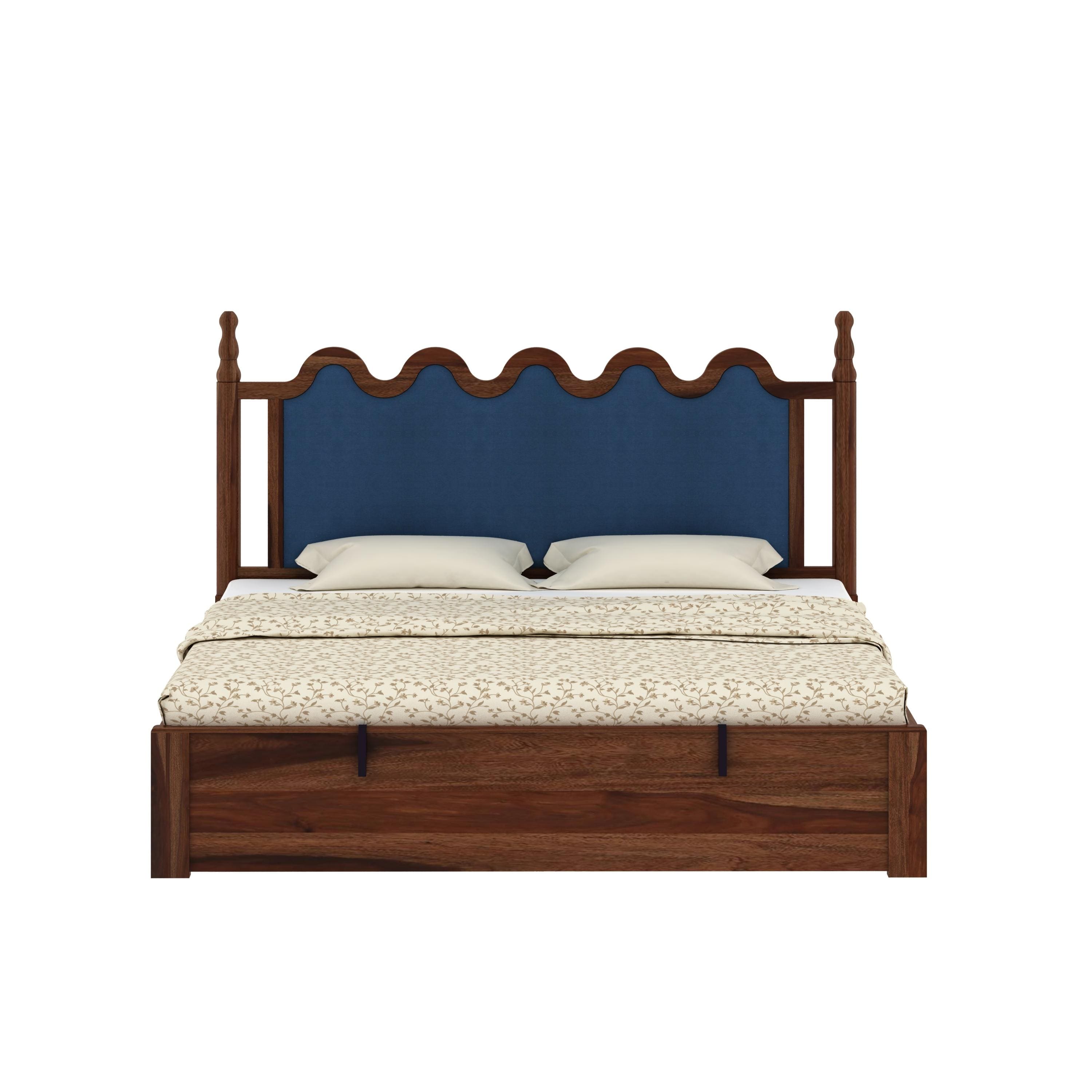 Tavora Sheesham Wood Queen Size Bed With Hydraulic Storage In Provincial Teak Finish