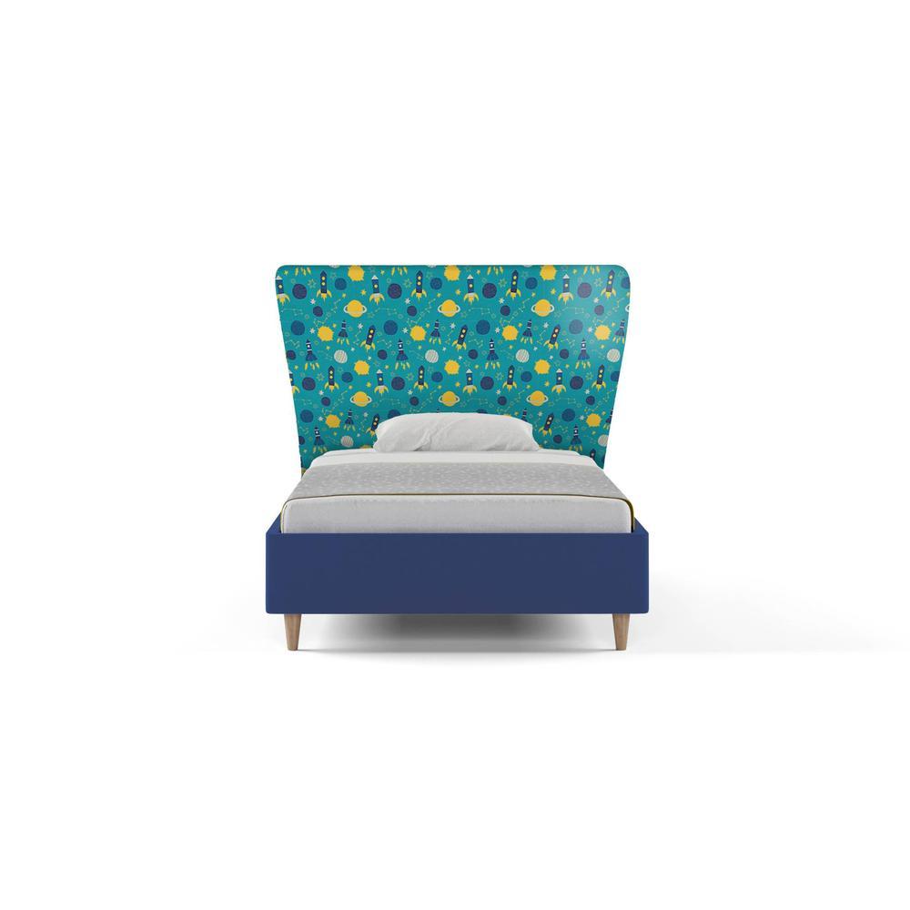 Doodle Engineered Wood Bed in Blue Colour