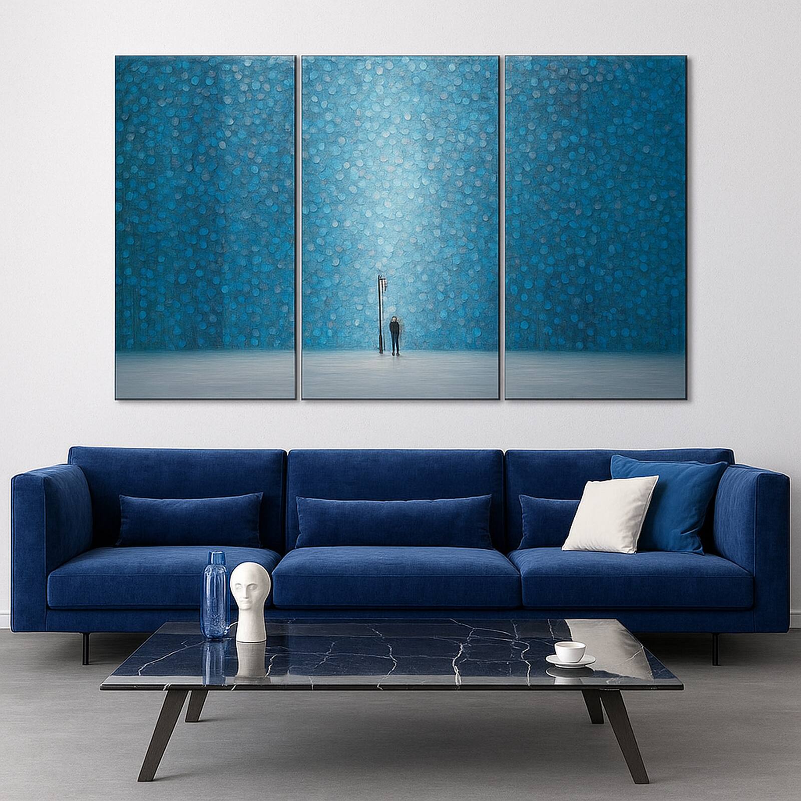 Truss Blue Grey Pieces Night Rain Canvas Wall Prints Canvas Wall Prints Set of 3 Multicolor Matte