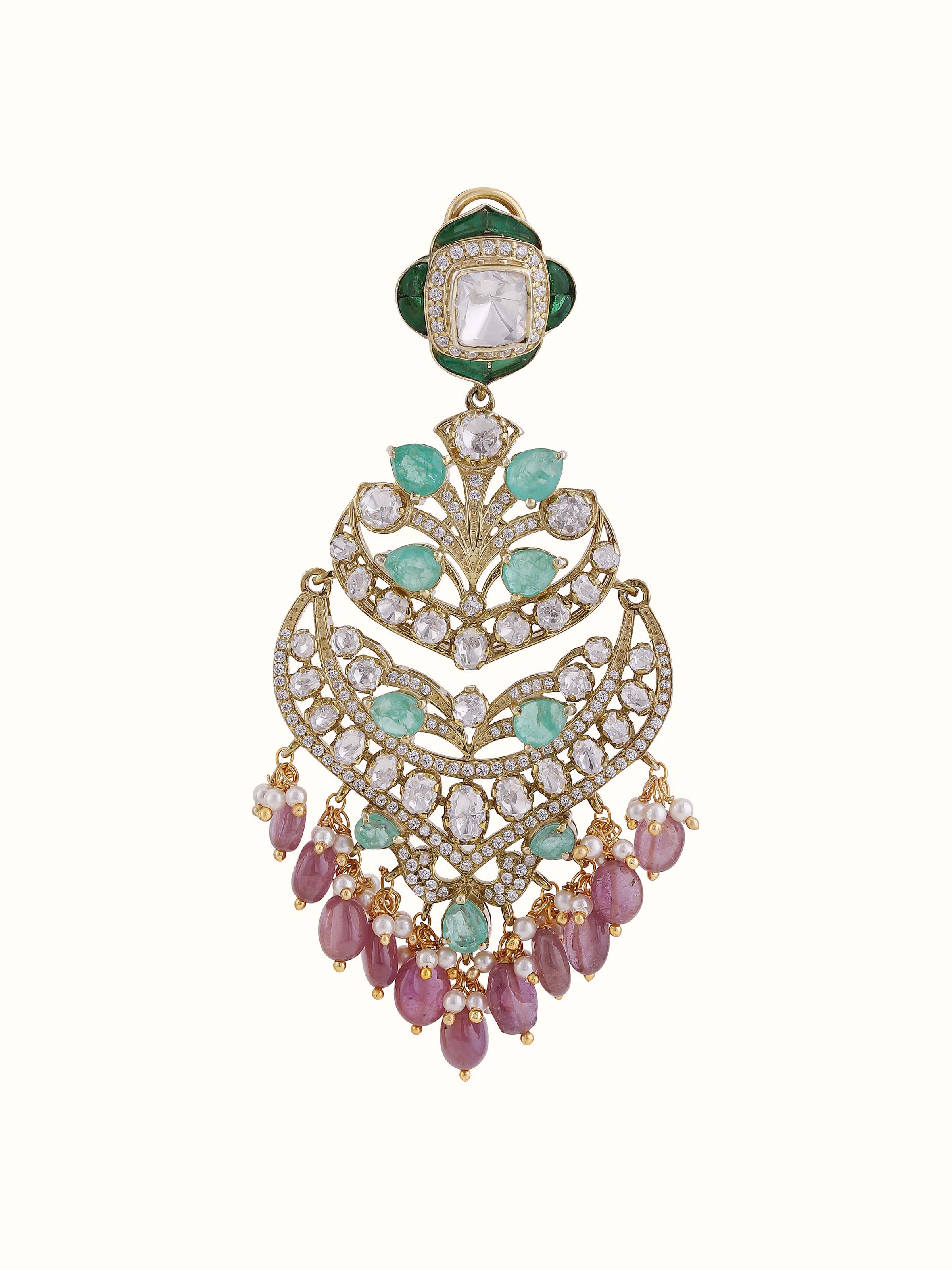 Side view of silver smithing chandelier earrings