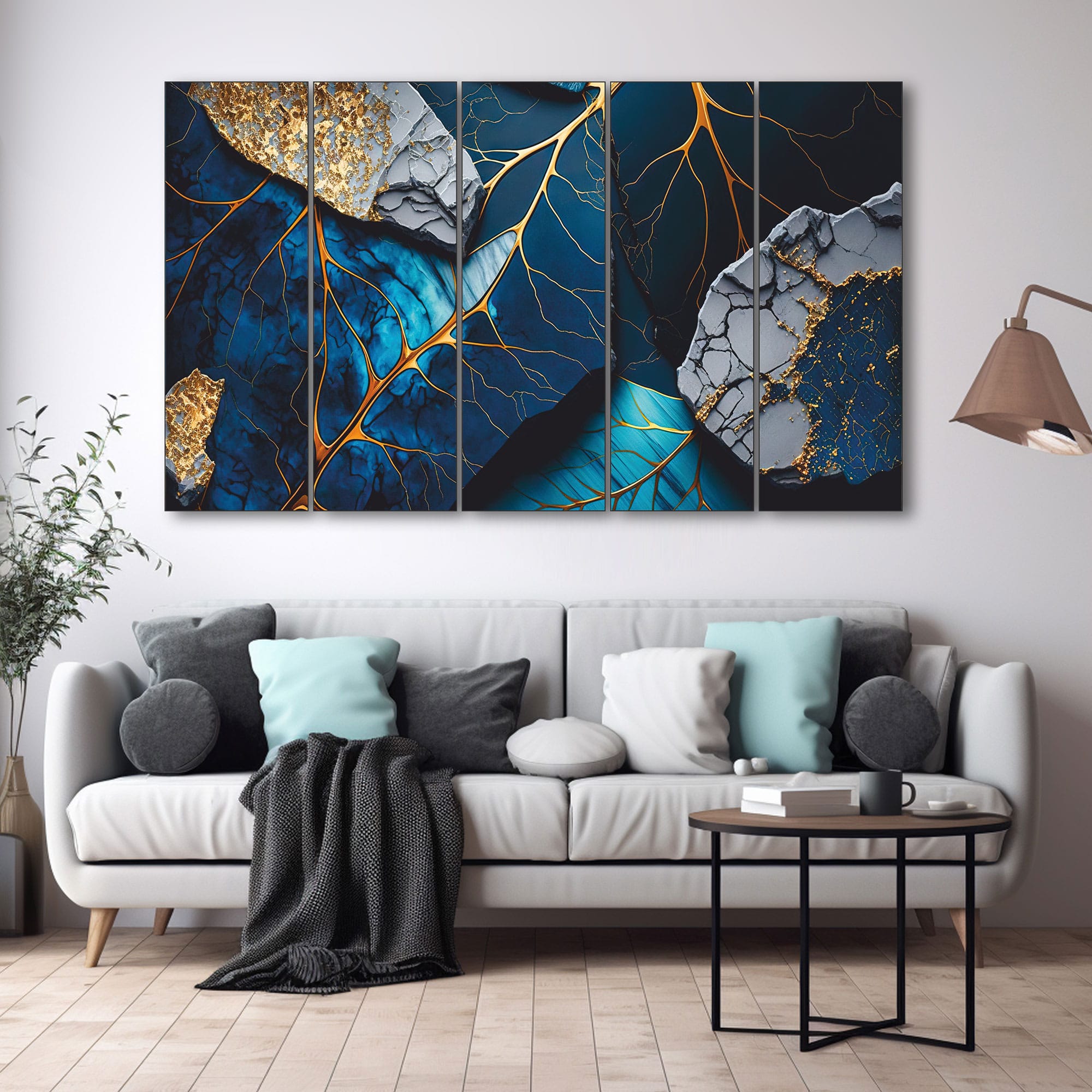 The Castle Decor Marble Ink Paint Wall Art Set of 5 27x48 Inch - The Castle Decor