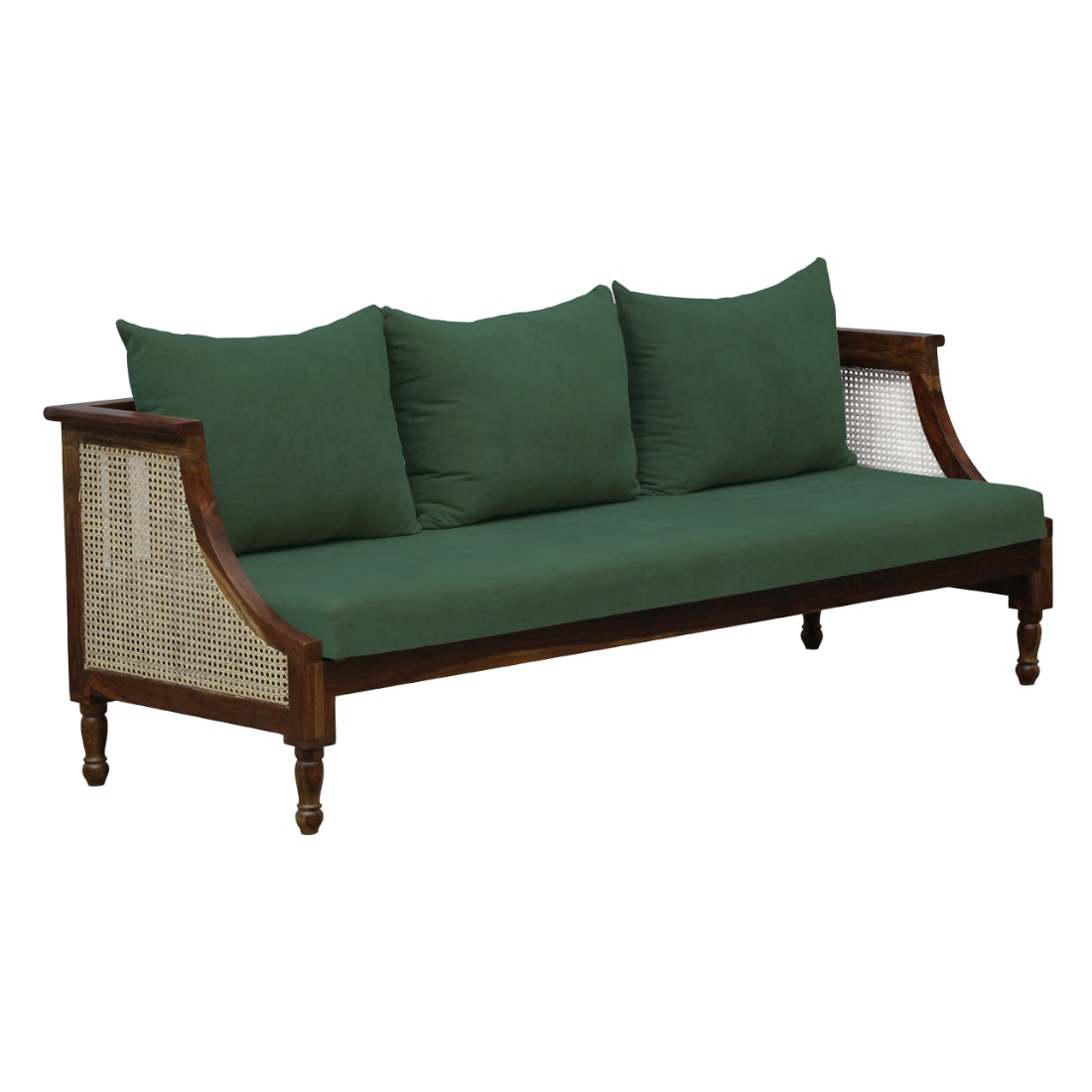 Linton 3+1+1 Seater Wooden Sofa in Green Fabric