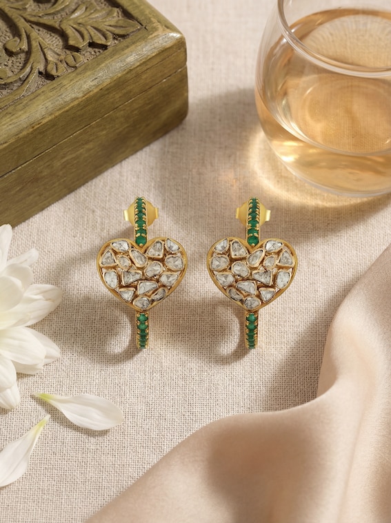 Lifestyle view of Dank Polki 14 Karat Gold Studs