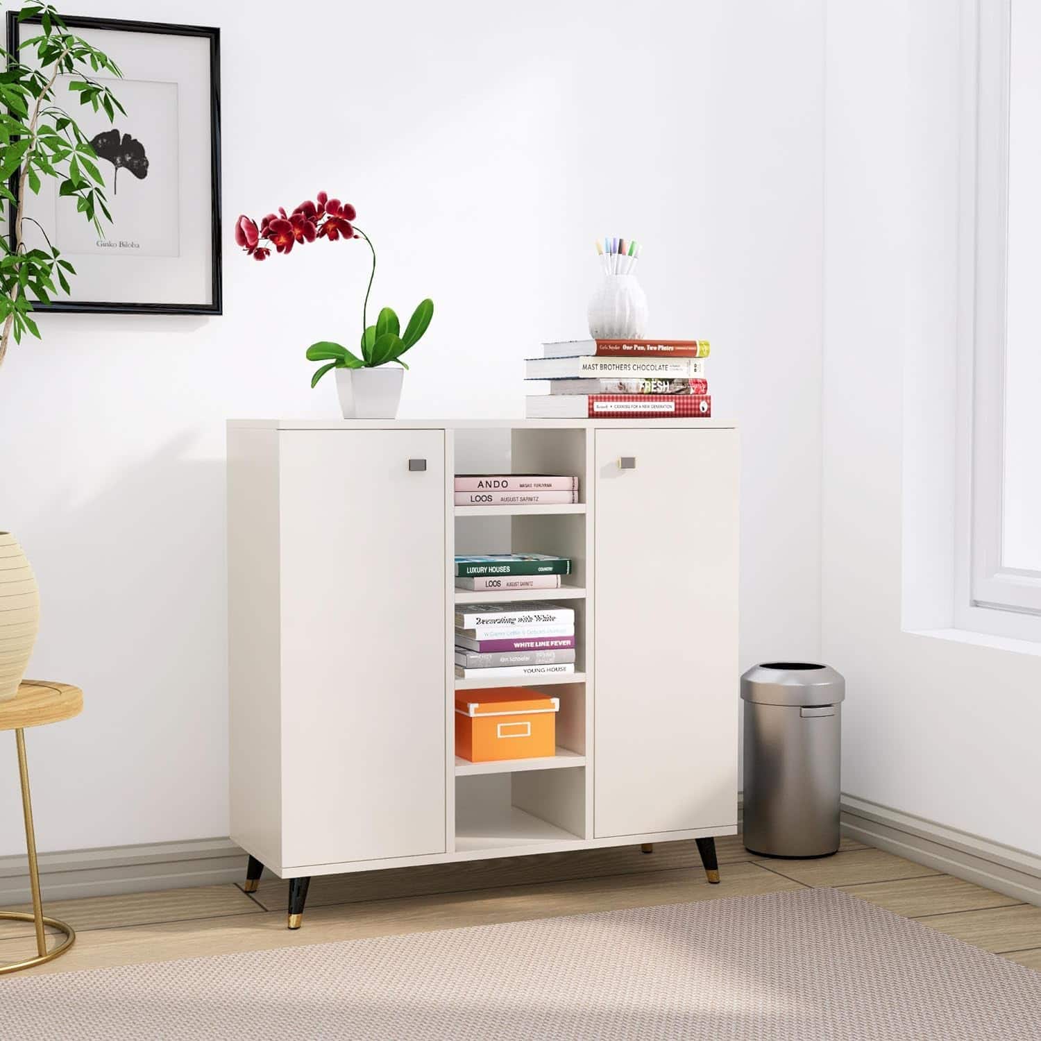Hexa Engineered Wood Bookshelf Multipurpose Storage Rack in Frosty White - HexaRed