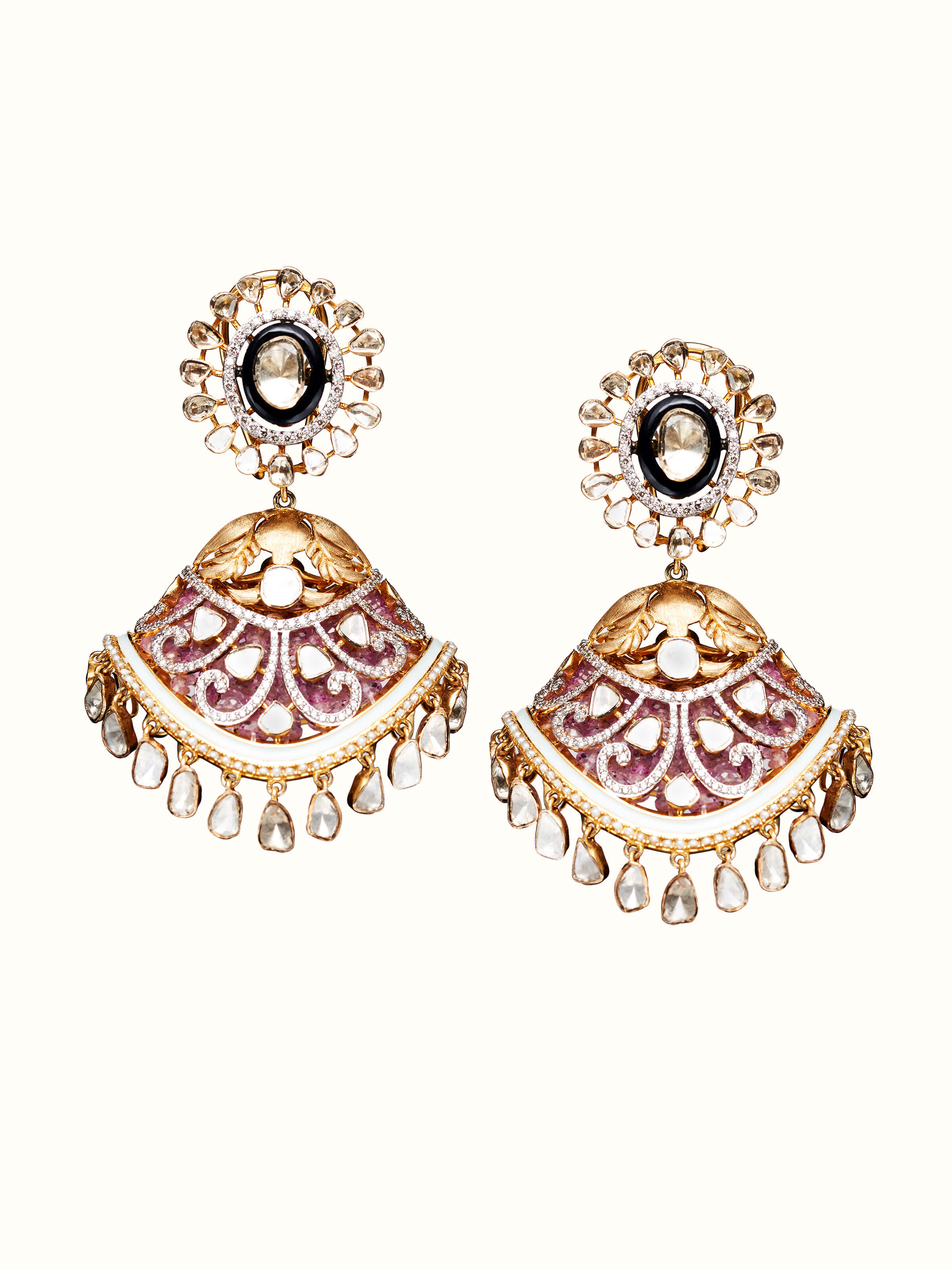 front view of open setting 14 karat gold drop earrings with minimalist design