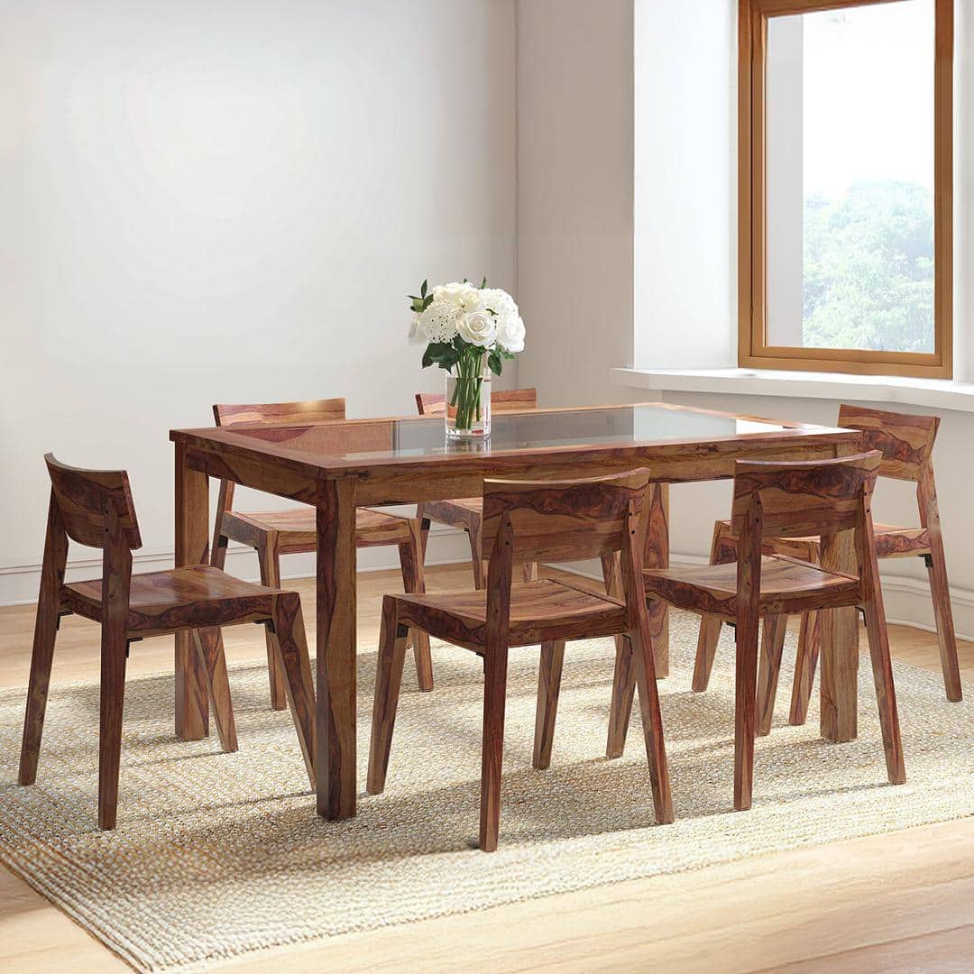 Floyd 6 Seater Dining Table Glass Top With Set Of 6 Gordon Chair
