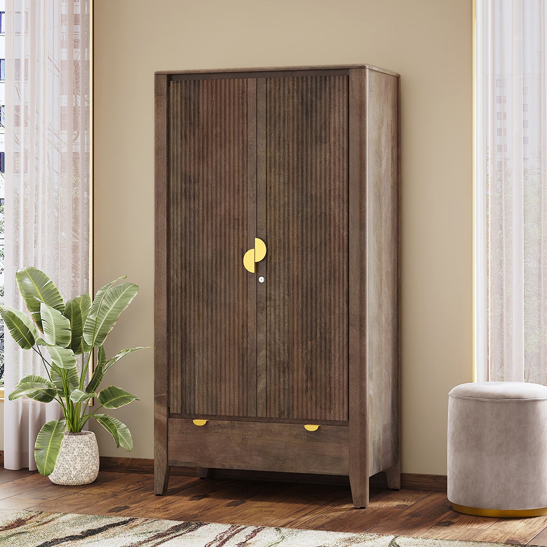 Toledo Solid Wood 2 Door Wardrobe In Danish Walnut Finish