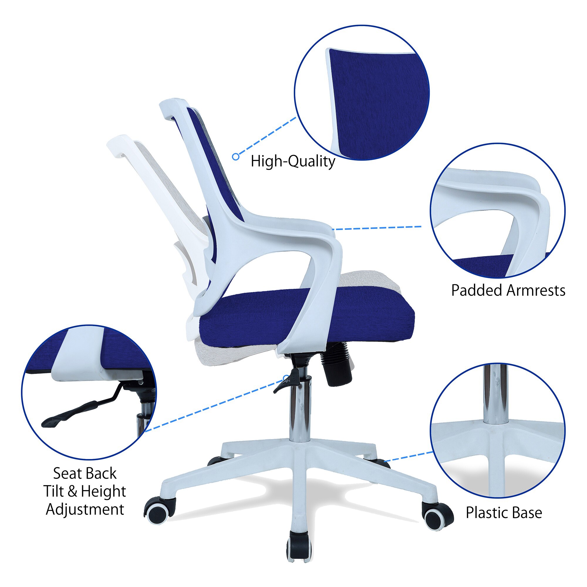Mearveal Mid Back Ergonomic Chair in Blue Colour