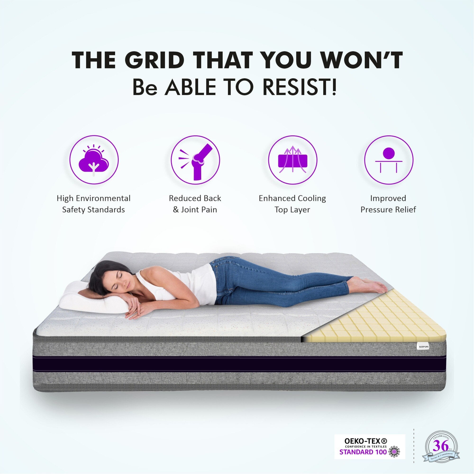 Relaxgrid with High Density  Mattress (72 x 42 in, 10 Inches)