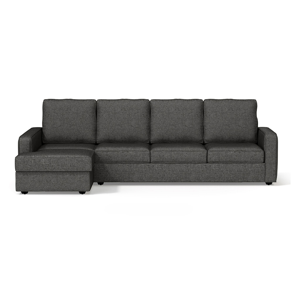Apollo Compact Sofa (Colour : Steel, Cushion : Soft, Back Type : High Back, Seating Capacity : Left Aligned 3 Seater + Left Aligned Chaise + Ottoman) - Urban Ladder
