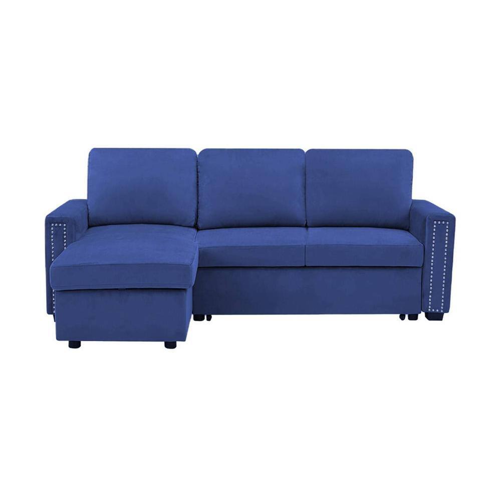 Noah Solid Wood Sofa cum Bed in Navy Blue