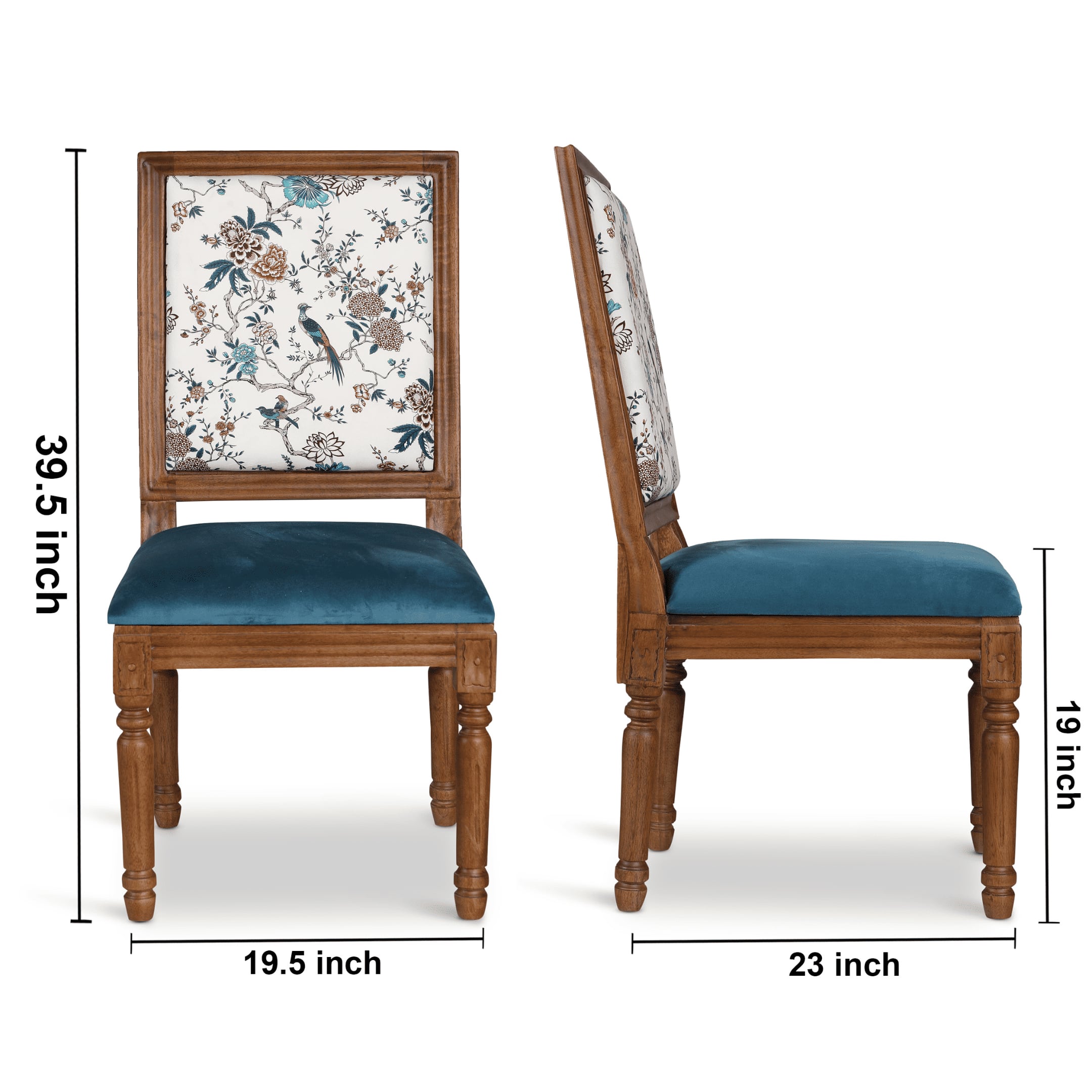 Globally Indian Sheesham Wood Turning Leg 6 Seater Dining Table Set With 6 Solid Wood Upholstered Chairs –  In Blue Color