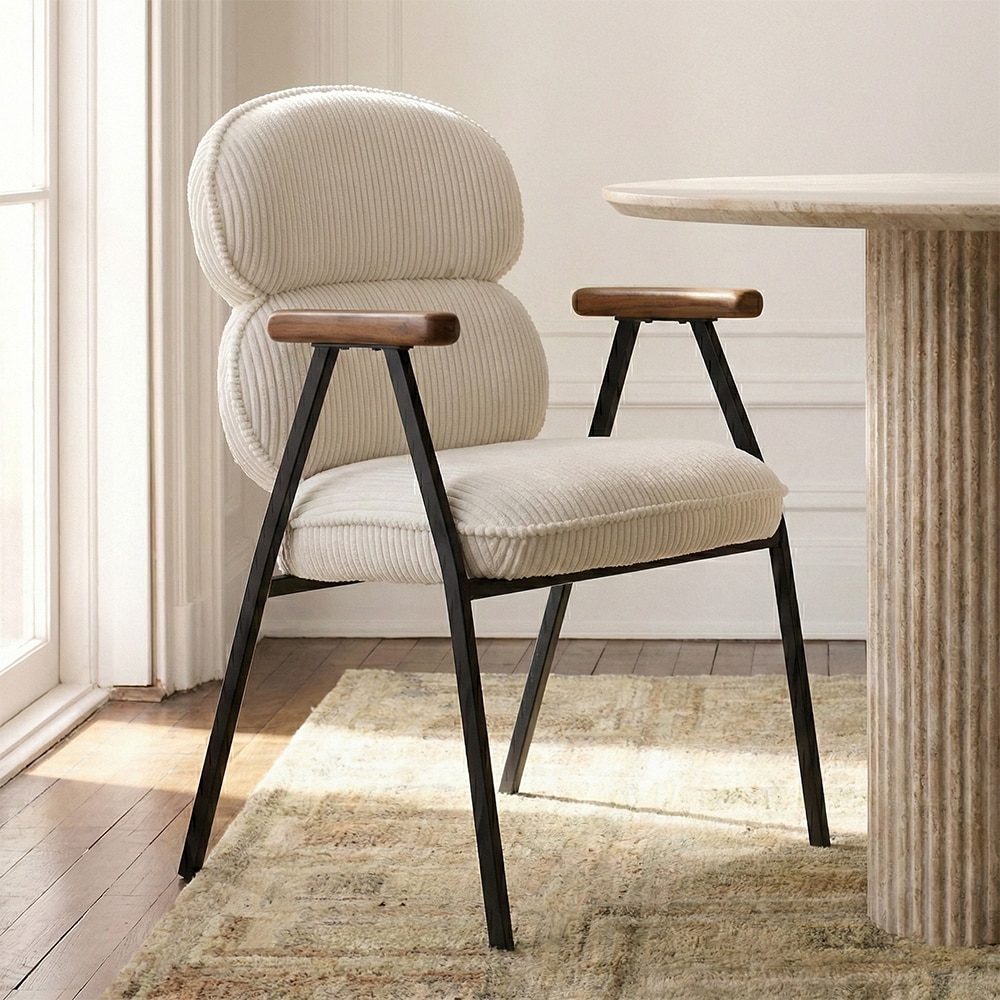 Antho Fabric Dining Chair in Ivory Colour - Living Shape