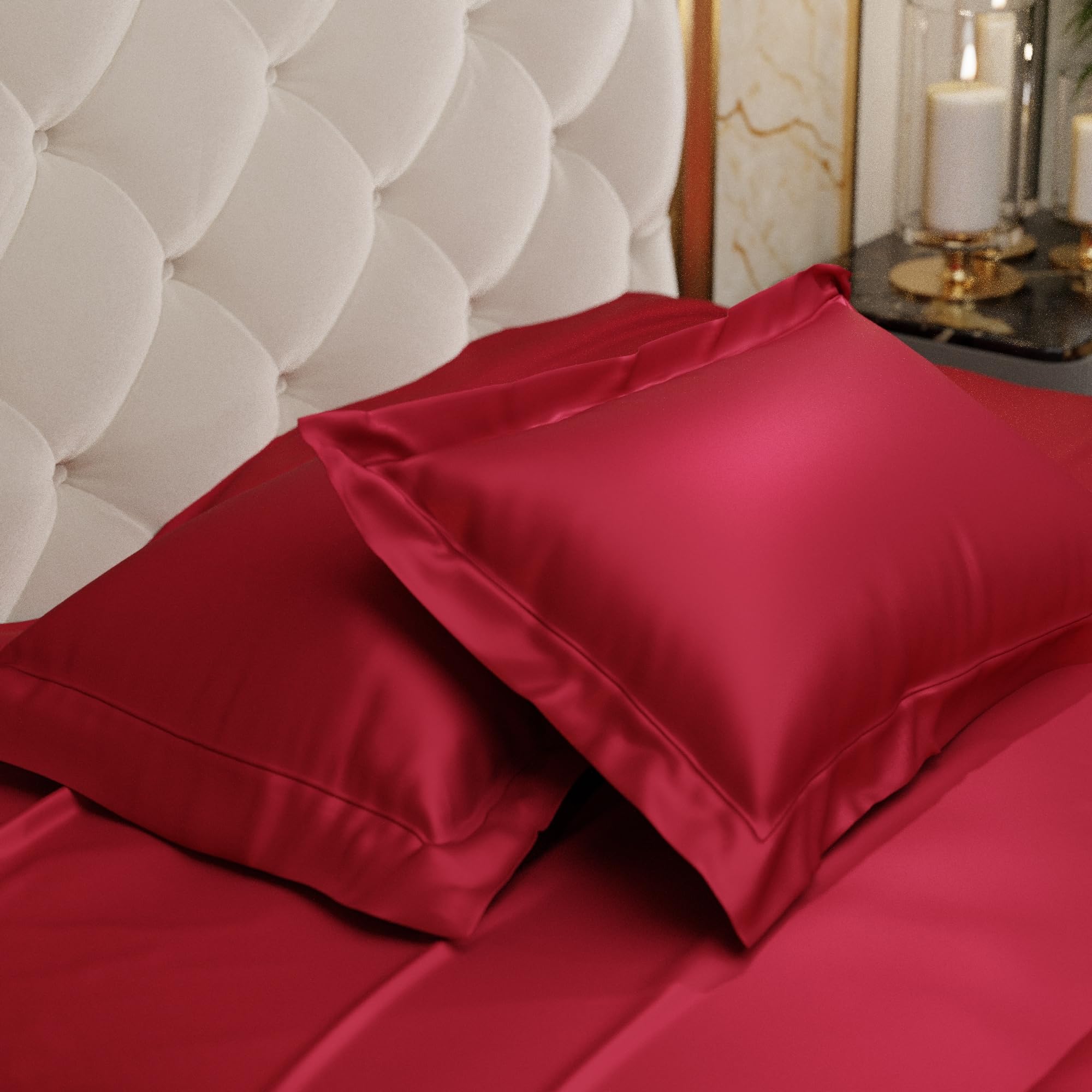 Stoa Paris Satin Pillow Covers,  Premium Plain Pillow Cover Set of 2, 68L x 45W cms - Flirty Red - Stoa Paris