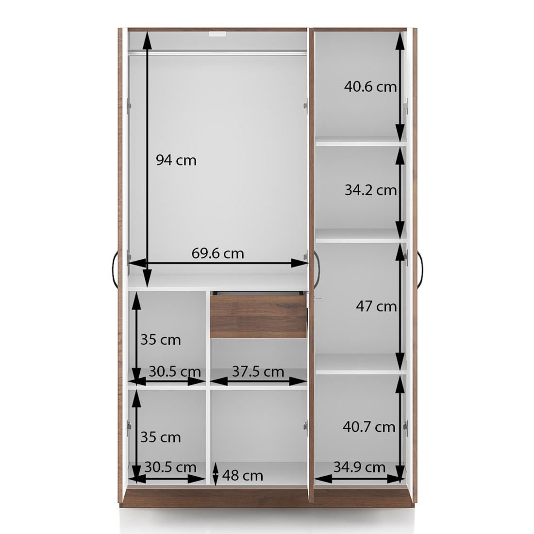 Zoey Engineered Wood 3 Door Wardrobe With Mirror in Classic Walnut Finish