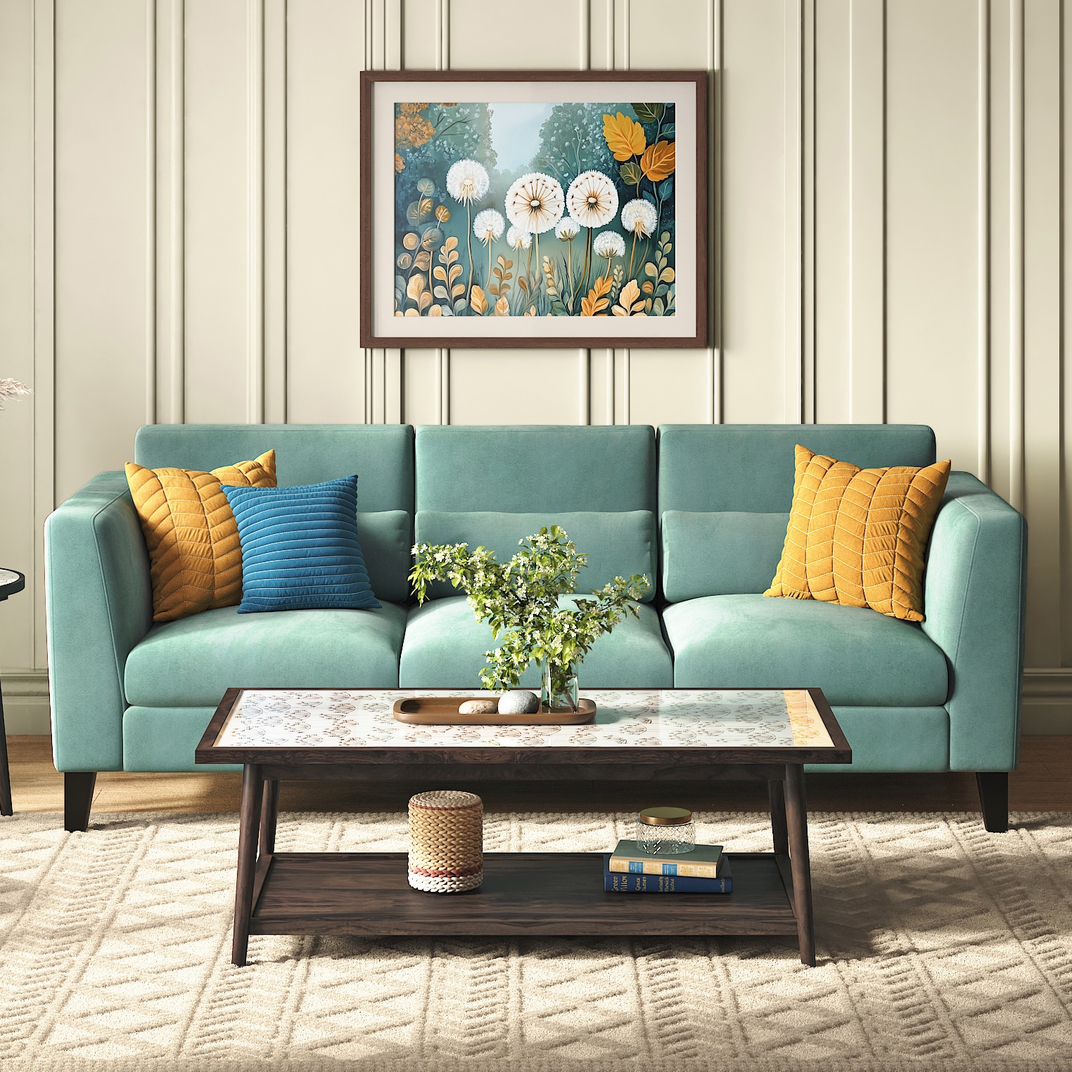 Fleur Coffee Table White & Americain Walnut Finish