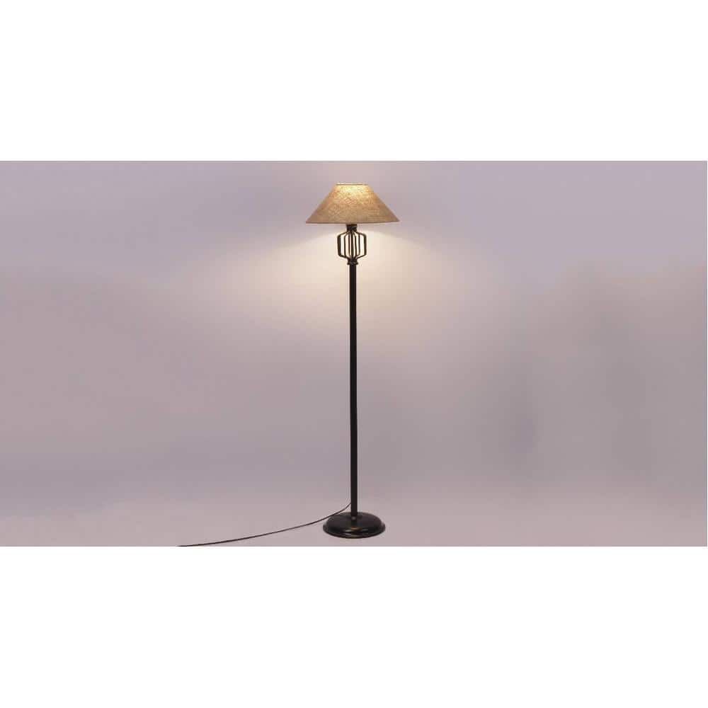 Aspen Beige Natural Fiber Floor Lamp with Black Iron Base