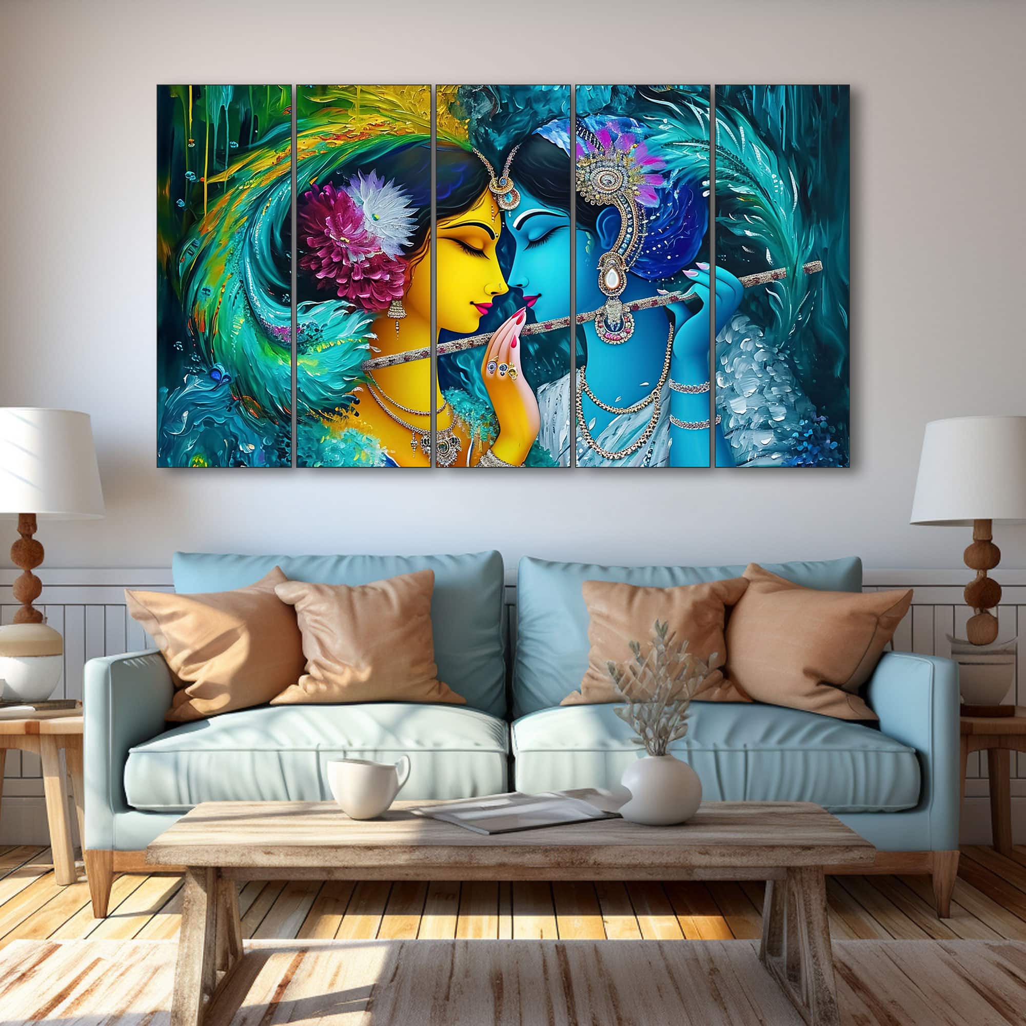 The Castle Decor Radha Krishna Wall Painting Wooden Framed 27x48 Inch (Style 8) - The Castle Decor