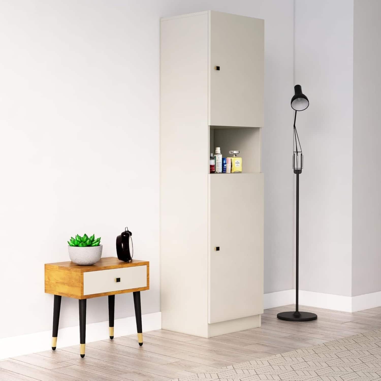 Hexa Red Wooden 2 Door Wardrobe with Hanging Space in Frosty White Colour - HexaRed