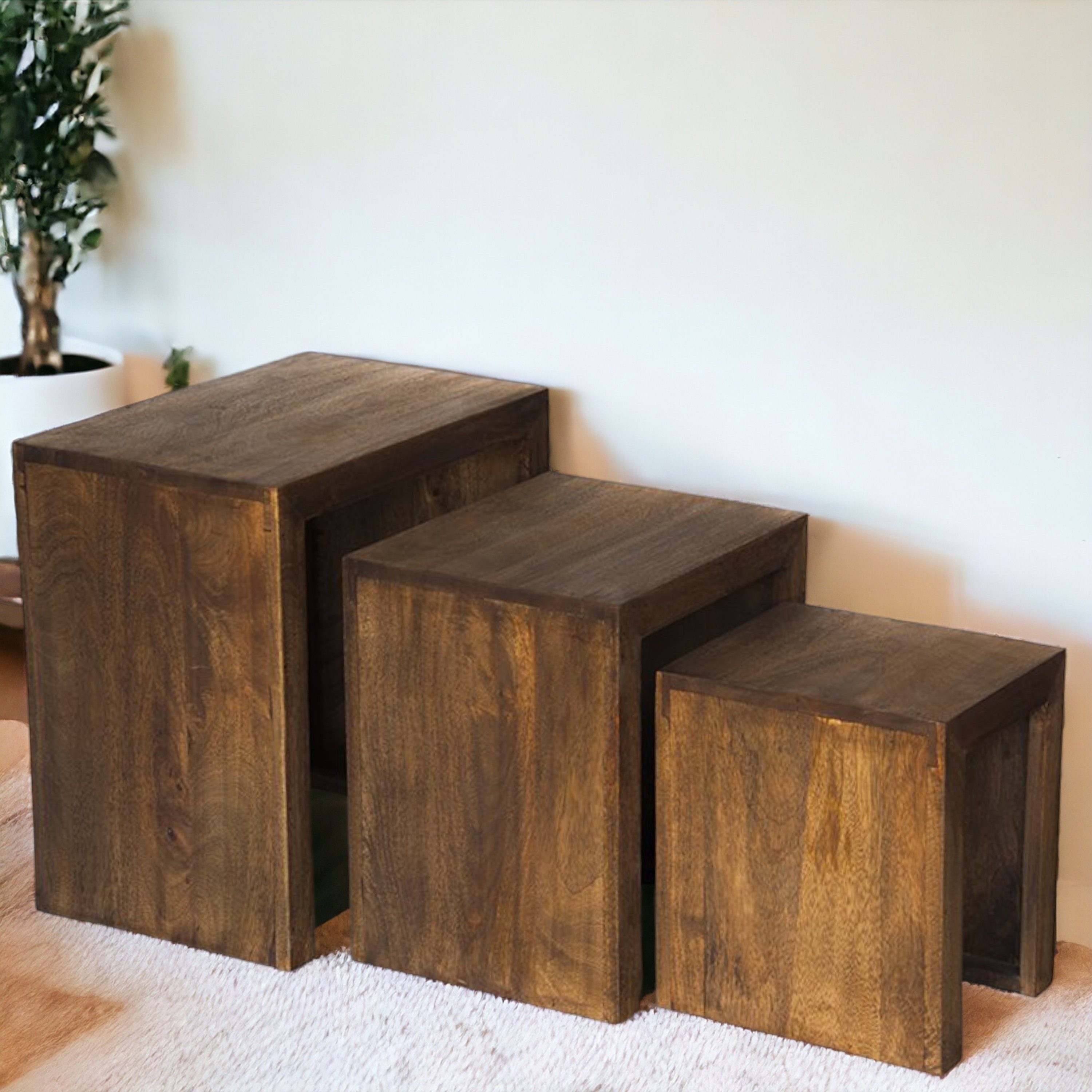 Ikiriya Sheesham Wood Contemporary Nesting Table in Provisional Teak Finish