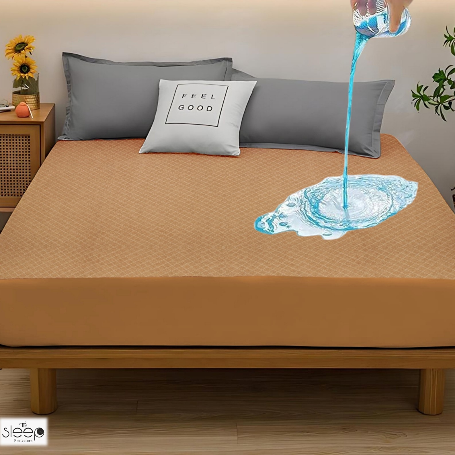 Premium Terry Polyester Fabric Waterproof Mattress Light Brown Single 75X36