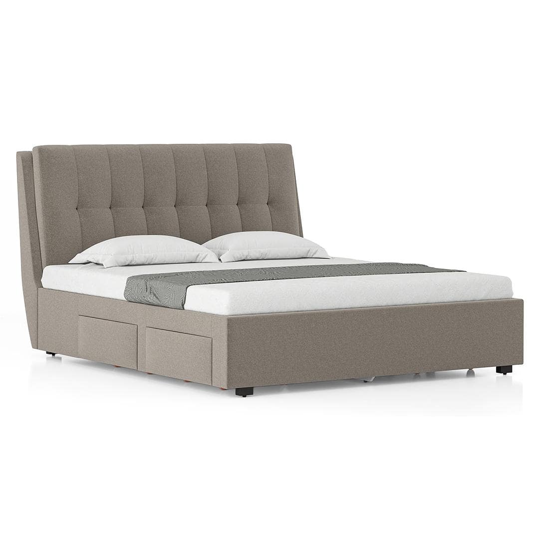 Bornholm Engineered Wood King Size Drawer Storage Upholstered Bed In Shitake Beige Colour