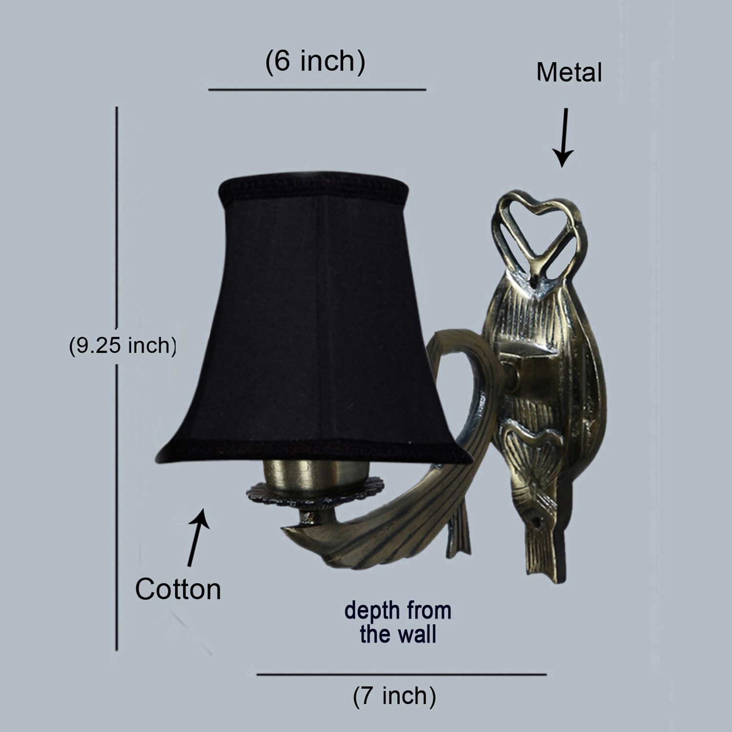 Devansh Gold Antique Wall Mounted Lamp With Black  Cotton Shade