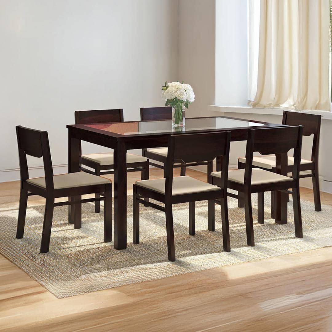 Floyd 6 Seater Dining Table Glass Top With Set Of 6 Kerry Dining Chairs