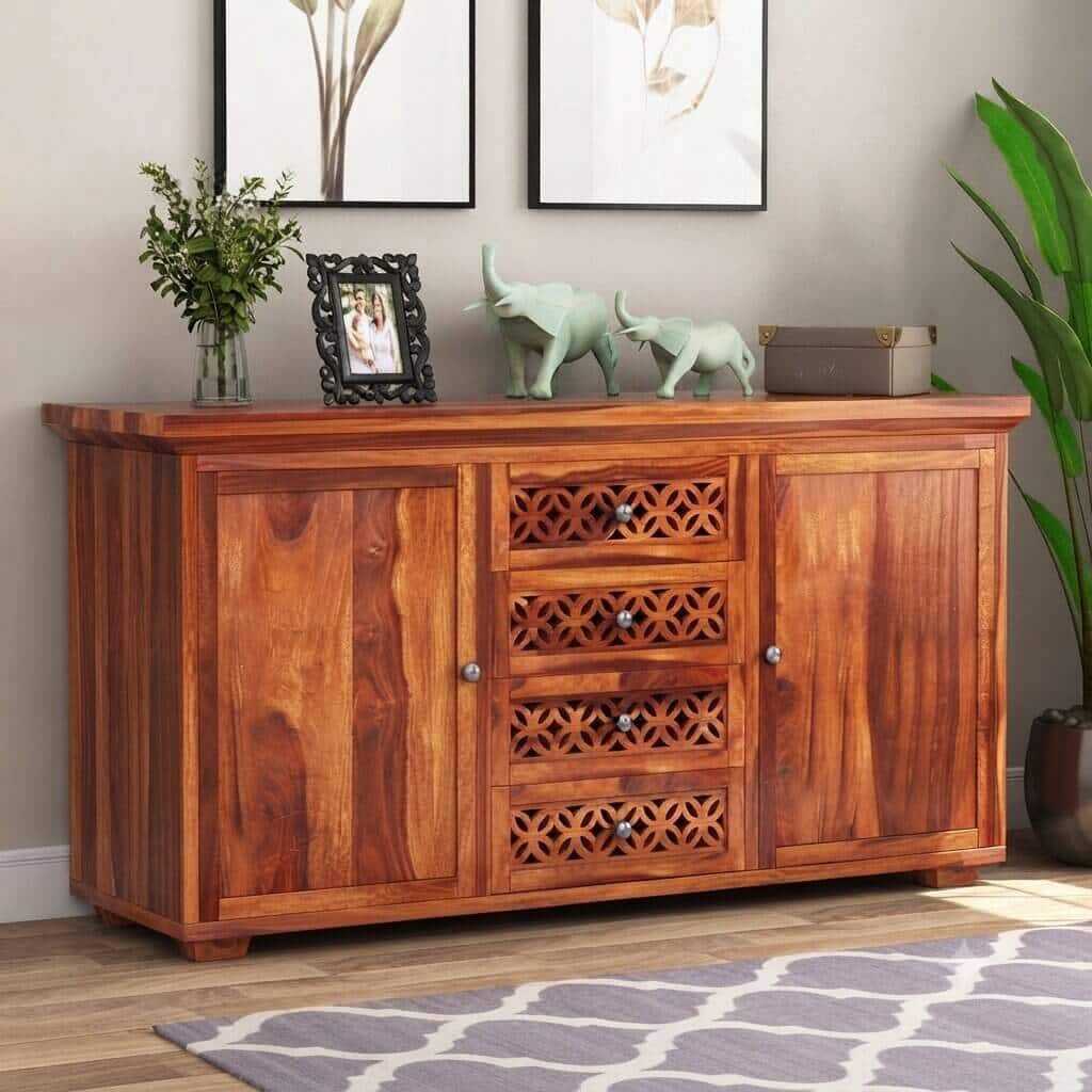 Mercury Solid Wood Sideboard in Honey - The Home Dekor