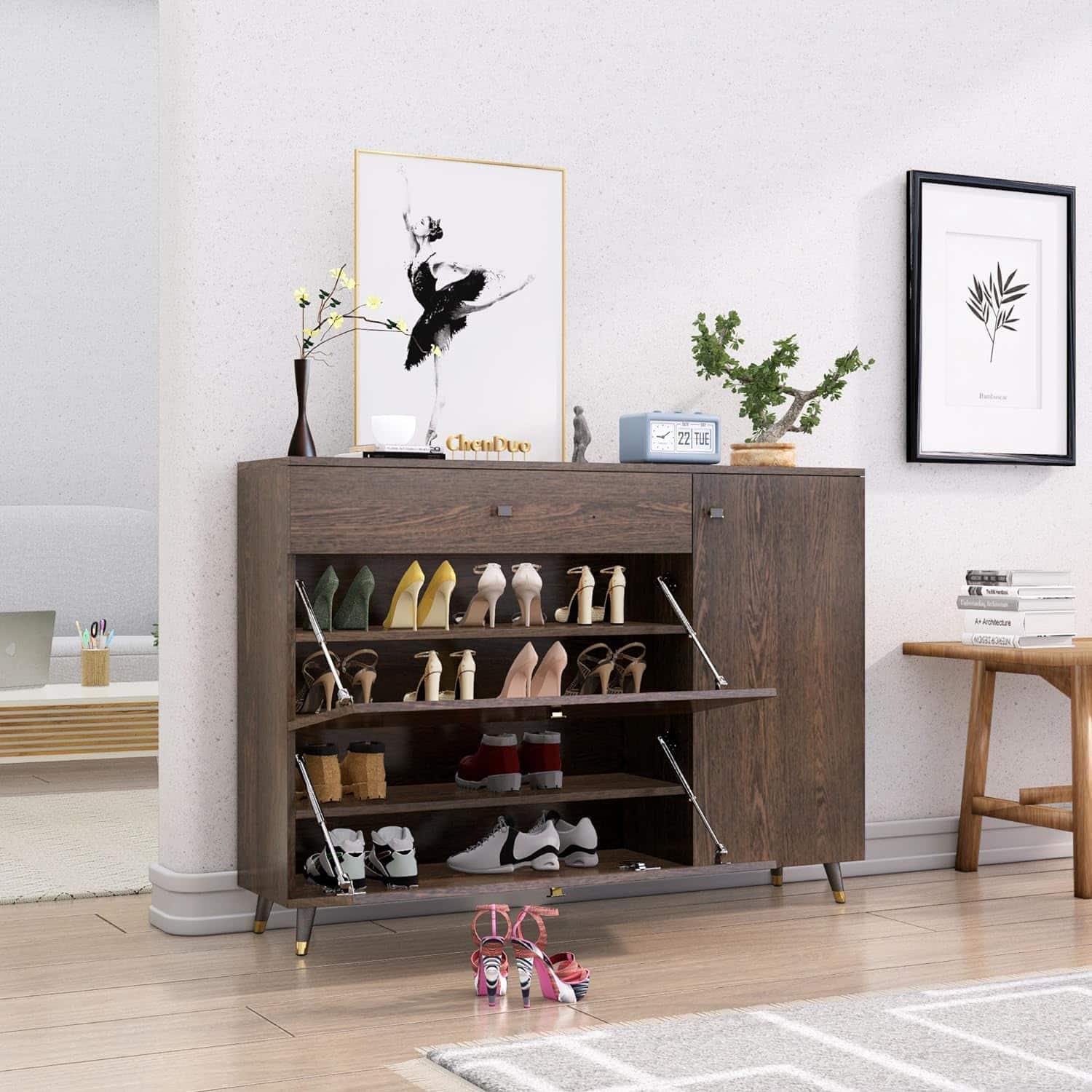 Hexa Red Engineered Wood Shoe Rack in Flower Wenge Colour - HexaRed