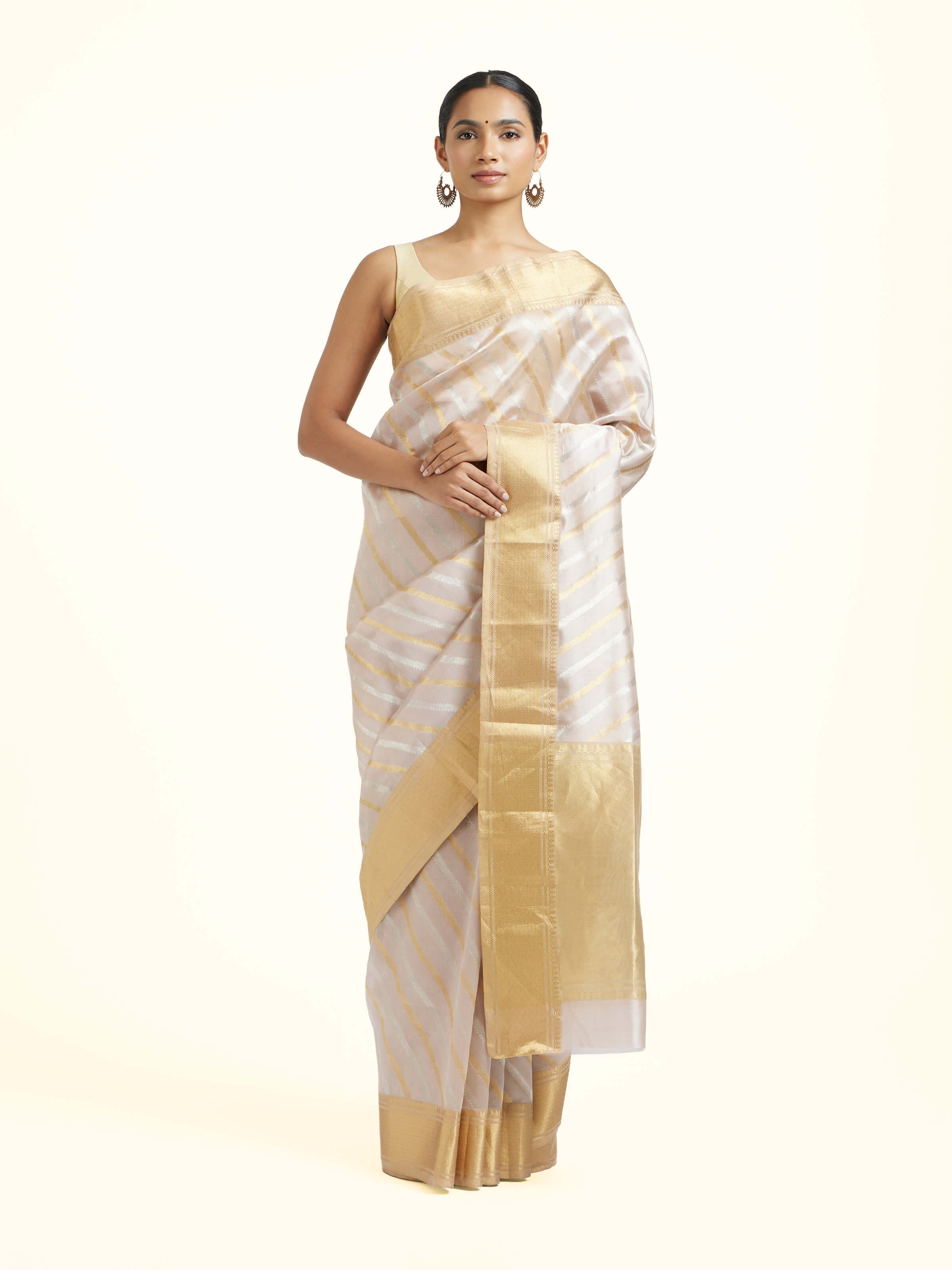 Grey Cotton Silk Chanderi Handloom Pattu Saree