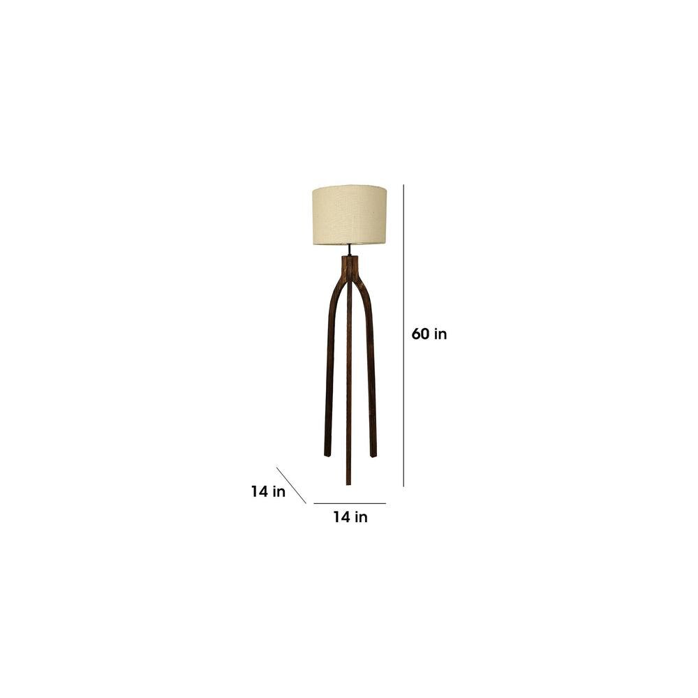 Trilogy Wooden Floor Lamp with Brown Base and Jute Fabric Lampshade