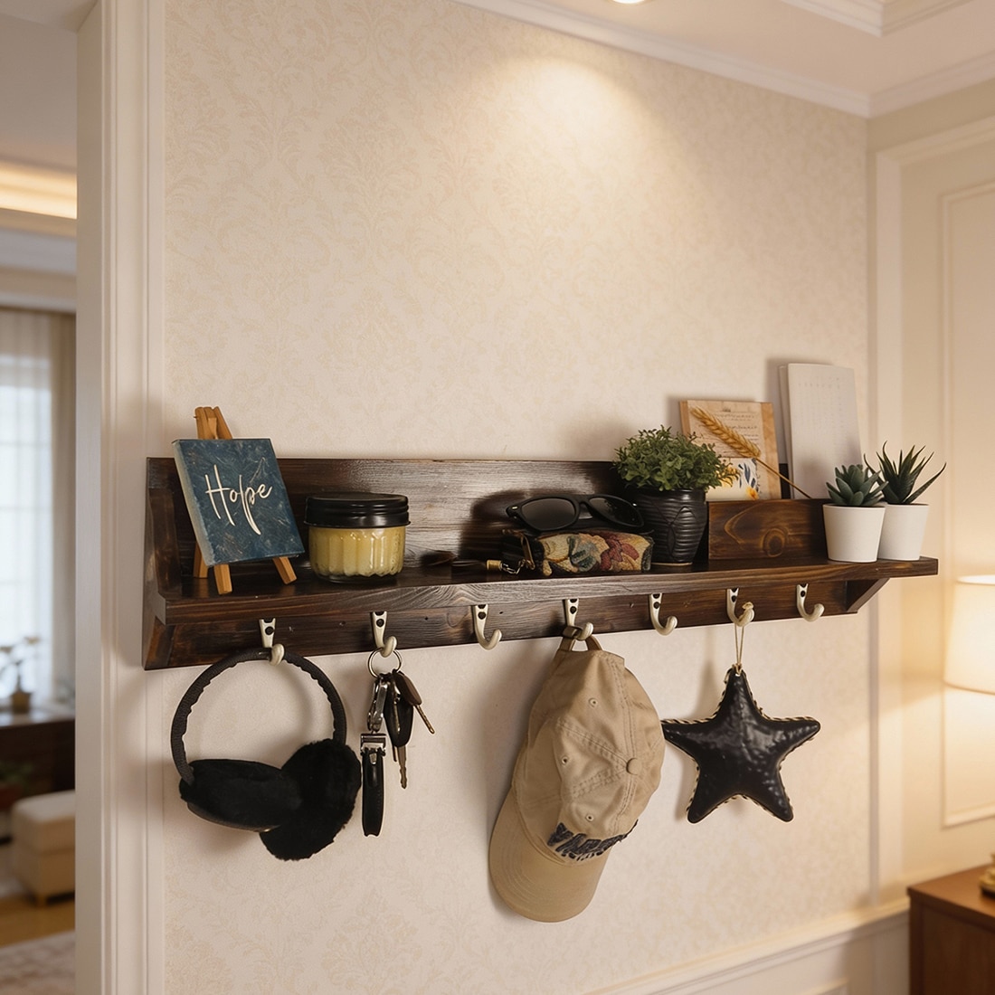Andre Wooden Wall Organiser With Key Holders